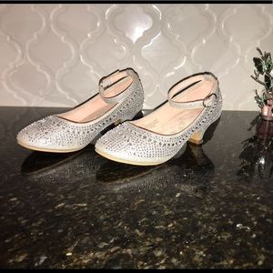 Sassy Heelank Strap Girls Silver Rhinestone Heels -